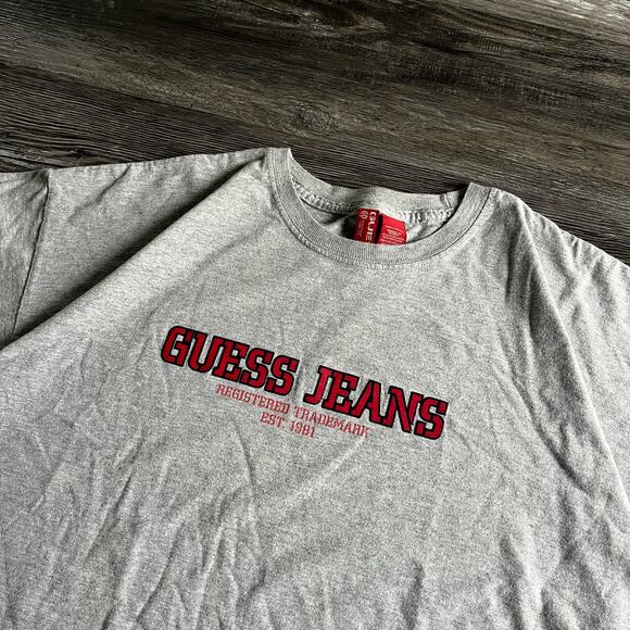 Vintage y2k 2000s Gray Guess Jeans Spellout Mexico Made T-Shirt Block letters - Picture 1 of 7